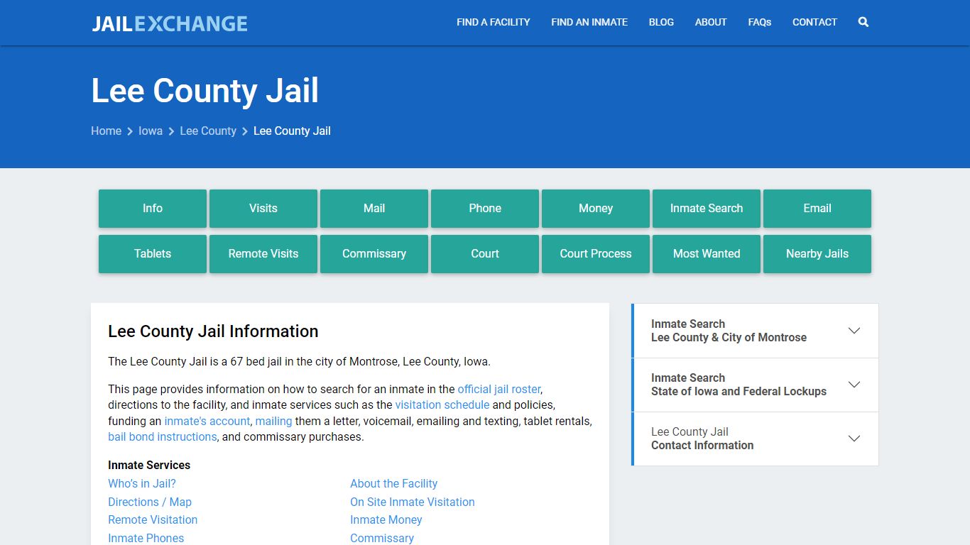 Lee County Jail, IA Inmate Search, Information